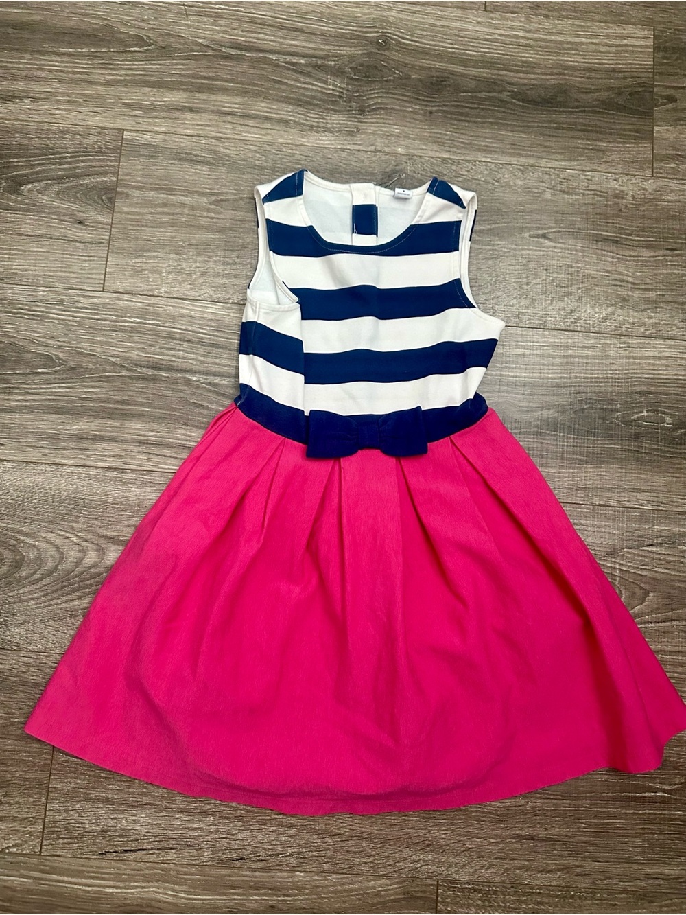 Girls Navy & White Striped Bow-Accent Dress with Hot Pink Skirt